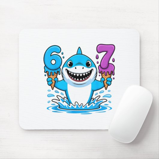 67 Shark Six Seven Ice Cream Drip Funny Gen Alpha Muismat (Met muis)