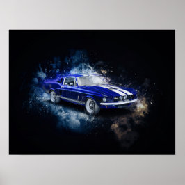 67 Shelby Blue met witte strepen Poster