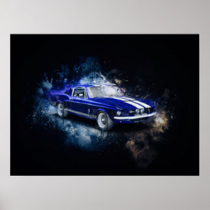 67 Shelby Blue met witte strepen Poster