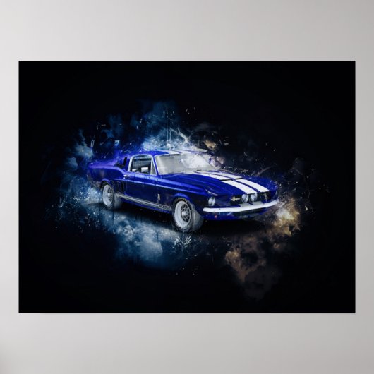 67 Shelby Blue met witte strepen Poster (Voorkant)