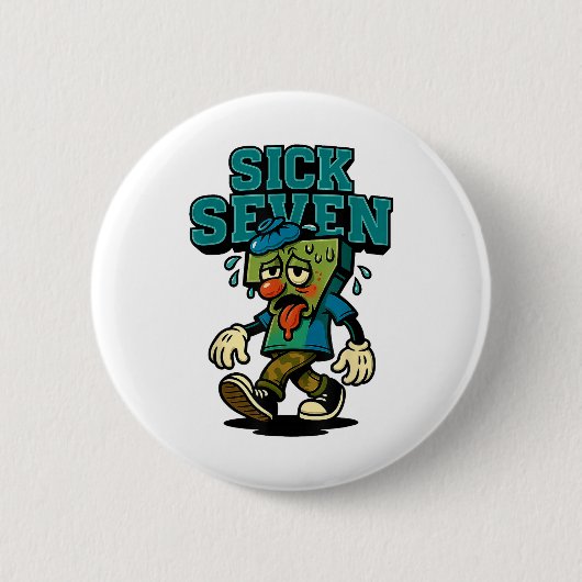 67 Sick Seven Halloween Kostuum Leuke Woordspeling Ronde Button 5,7 Cm (Voorkant)