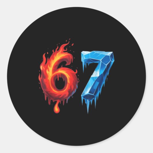 67 Six Seven 6-7 Flaming Ice - Funny Teen Kids Bra Ronde Sticker (Voorkant)
