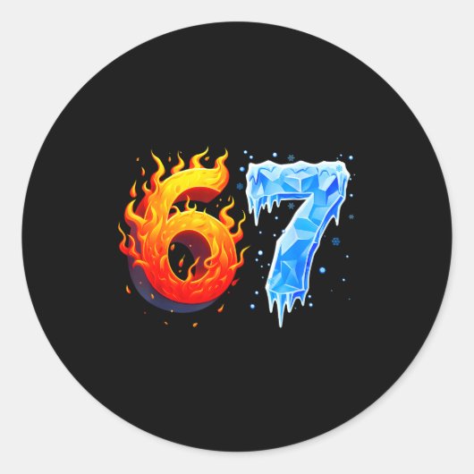 67 Six Seven 6-7 Flaming Ice Funny Teen Kids Brain Ronde Sticker (Voorkant)