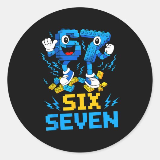 67 Six Seven 6-7 Funny Brainrot Meme Teens Gen Alp Ronde Sticker (Voorkant)