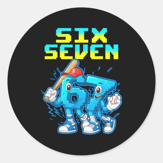 67 Six Seven 6-7 - Funny Italian Brainrot Kids Bas Ronde Sticker (Voorkant)