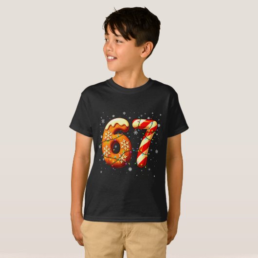 67 Six Seven 6-7 Gingerbread Candy Cane Christmas  T-shirt (Voorkant volledig)