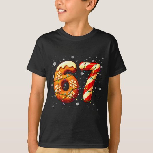 67 Six Seven 6-7 Gingerbread Candy Cane Christmas  T-shirt (Voorkant)
