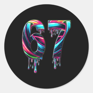 67 Six Seven 6 7 Meme Ontwerp Grappig 6 7 Ronde Sticker