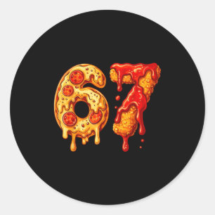 67 Six Seven 6-7 Pizza & Kipnugget - Kinderen Ronde Sticker