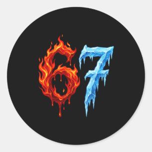 67 Six Seven 6-7 Vlammend Ijs Grappige Tiener Kids Ronde Sticker