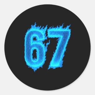 67 Six Seven Blauwe Vlam Kleurrijk Koel Grappig 6 Ronde Sticker
