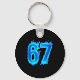 67 Six Seven Blauwe Vlam Kleurrijk Koel Grappig 6 Sleutelhanger