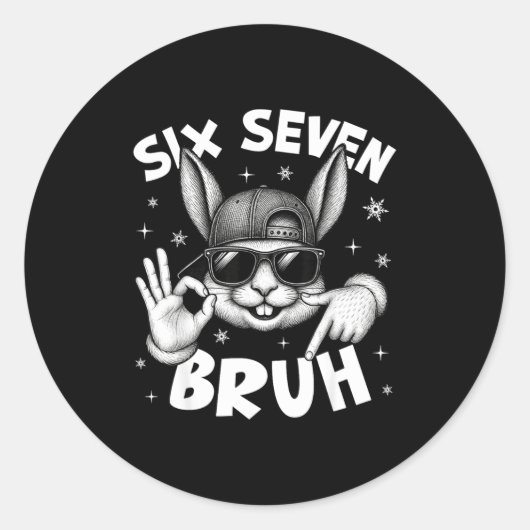 67 Six Seven Bruh Cute Bunny Face With Sungles Eas Ronde Sticker (Voorkant)