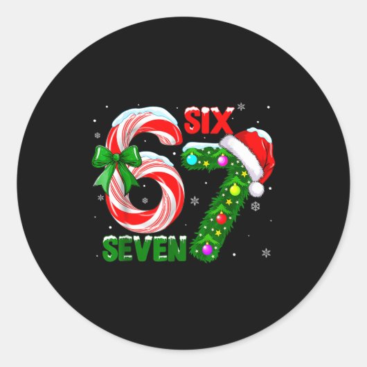 67 Six Seven Bruh Funny Christmas 6 7 Meme Men Wom Ronde Sticker (Voorkant)