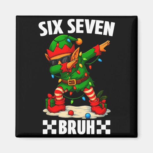 67 Six Seven Bruh Funny Christmas Dabbing Elf 6 7 Magneet (Voorkant)