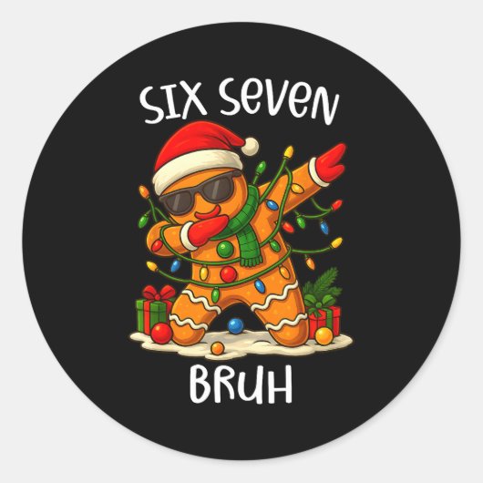 67 Six Seven Bruh Funny Christmas Dabbing Gingerbr Ronde Sticker (Voorkant)