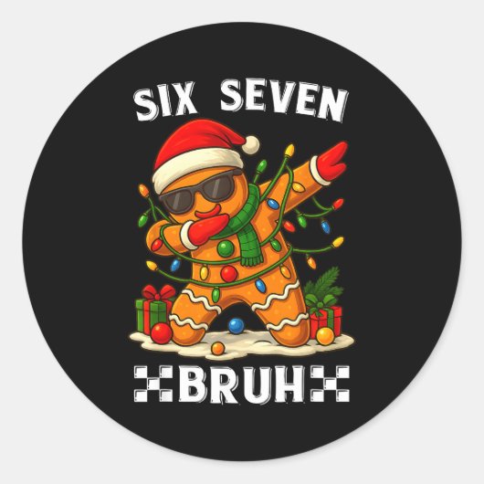 67 Six Seven Bruh Funny Christmas Dabbing Gingerbr Ronde Sticker (Voorkant)