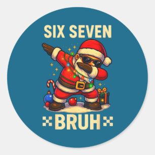 67 Six Seven Bruh Grappig Kerst 6 7 Meme Mannen Vr Ronde Sticker