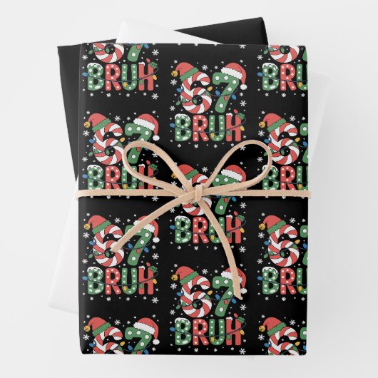 67 Six Seven Bruh Grappig Kerstmis 6 7 Meme Inpakpapier Vel (In situ)