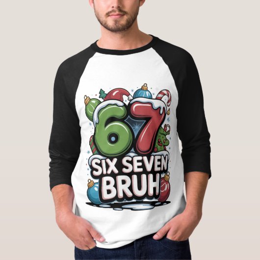 67 Six Seven Bruh Kerst Pret Kerstmis T-shirt Cade (Voorkant)