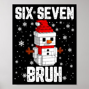 67 Six Seven Bruh Sneeuwman Bouwblokken Kerstmis Poster
