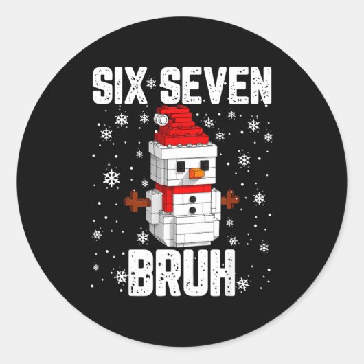 67 Six Seven Bruh Snowman Building Blocks Christma Ronde Sticker (Voorkant)