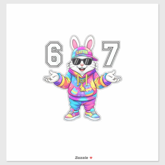 67 Six Seven Bunny Tie Dye Pasen Dag 67 Meme Manne Sticker (Vel)
