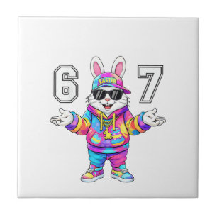 67 Six Seven Bunny Tie Dye Pasen Dag 67 Meme Manne Tegeltje