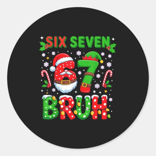 67 Six Seven Burh Kerstmis 6 7 Meme Ronde Sticker (Voorkant)