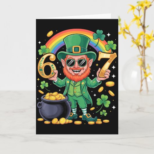 67 Six Seven Funny 6 7 Meme St Patricks Day Leprec Kaart (Gele Bloem)