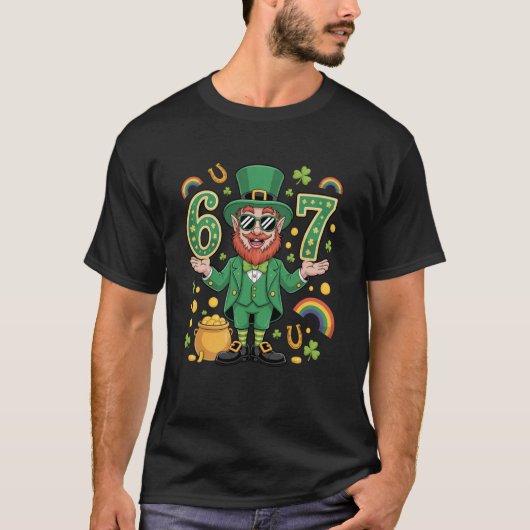 67 Six Seven Funny 6 7 Meme St Patricks Day Leprec T-shirt (Voorkant)