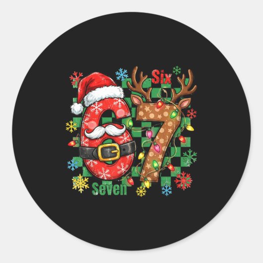 67 Six Seven Funny Christmas 6 7 Meme Joke Boys Gi Ronde Sticker (Voorkant)