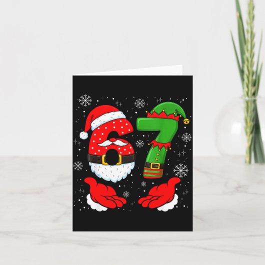 67 Six Seven Funny Santa Hand 6 7 Meme Christmas M Kaart (Voorkant)