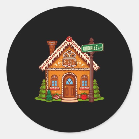 67 Six Seven Gingerbread House Funny Teacher Chris Ronde Sticker (Voorkant)