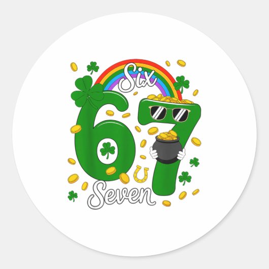 67 Six Seven Grappige 6 7 Meme St Patricks Day Lep Ronde Sticker (Voorkant)