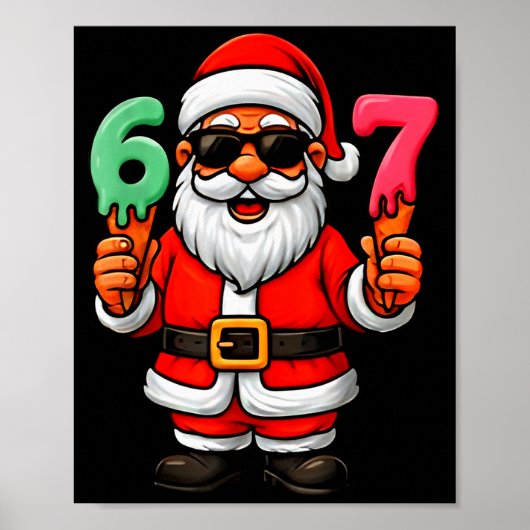 67 Six Seven Kerstman Meme Kerstmis Grappig Poster (Voorkant)