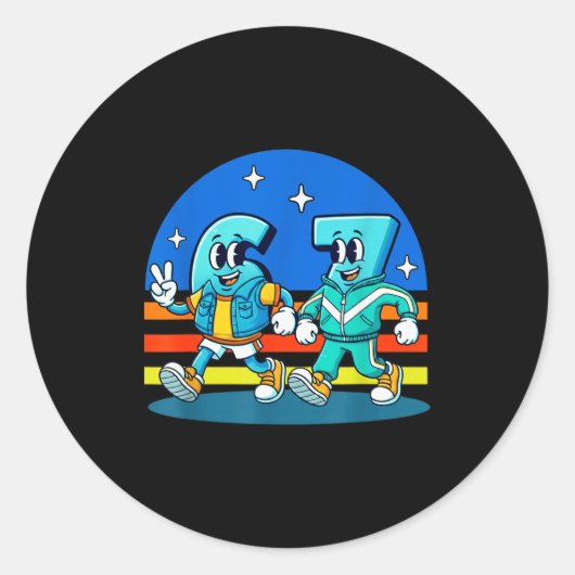 67 Six Seven Leuke Meme Grappig Ontwerp Kinderen S Ronde Sticker (Voorkant)