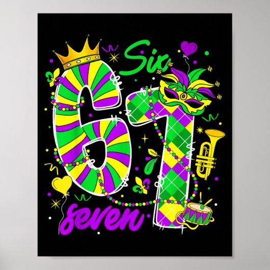 67 Six Seven Mardi Gras Carnaval New Orleans Fleur Poster (Voorkant)