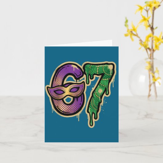 67 Six Seven Mardi Gras Graffiti Gen Alpha Brain R Kaart (Gele Bloem)