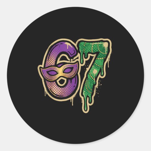 67 Six Seven Mardi Gras Graffiti Gen Alpha Brain R Ronde Sticker (Voorkant)