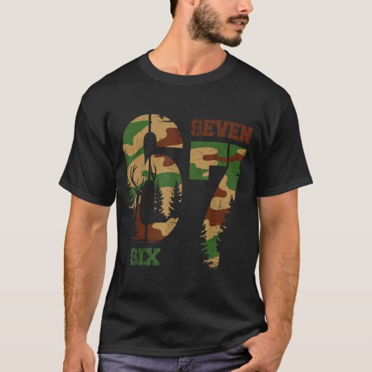 67 Six Seven Meme Camo Deer Hunting Gift For Boys T-shirt (Voorkant)