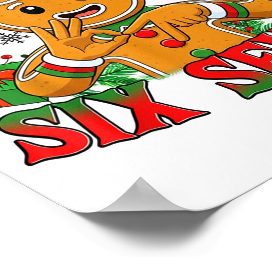 67 Six Seven Meme Funny Xmas Gingerbread Hand Sign Poster (Hoek)