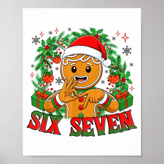 67 Six Seven Meme Funny Xmas Gingerbread Hand Sign Poster (Voorkant)