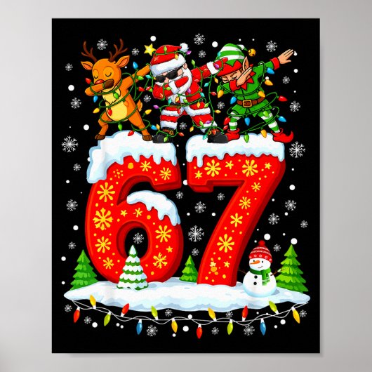 67 Six Seven Meme Gen Alpha Kerstman Elf Ree Poster (Voorkant)