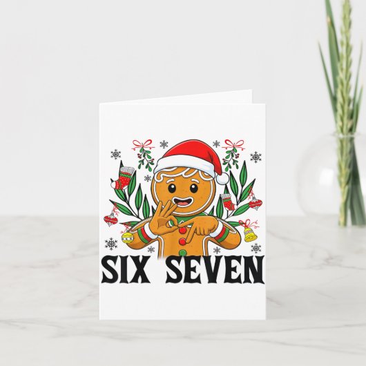 67 Six Seven Meme Grappig Xmas Gemberkoek Hand Geb Kaart (Voorkant)