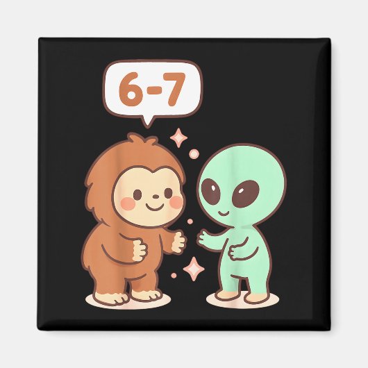 67 Six Seven Meme Grappige Bigfoot Alien Sasquatch Magneet (Voorkant)