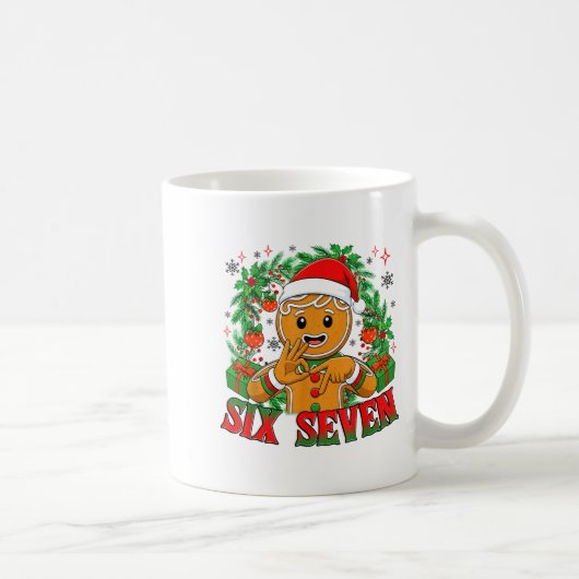 67 Six Seven Mème Grappige Kerst Gingerbread Hand  Koffiemok (Rechts)