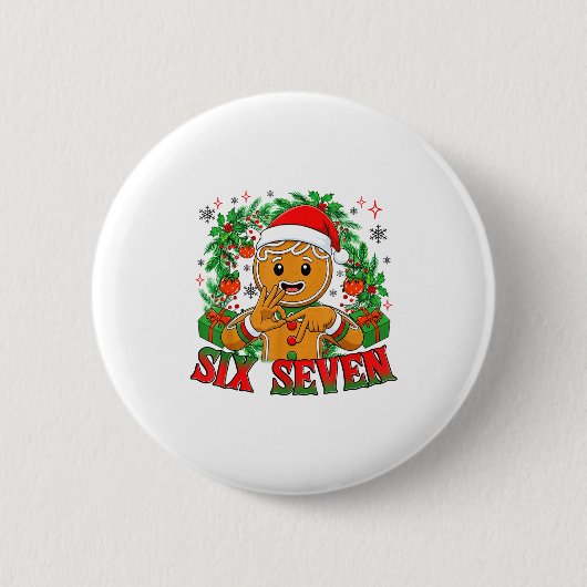 67 Six Seven Meme Grappige Kerst Gingerbread Hand Ronde Button 5,7 Cm (Voorkant)