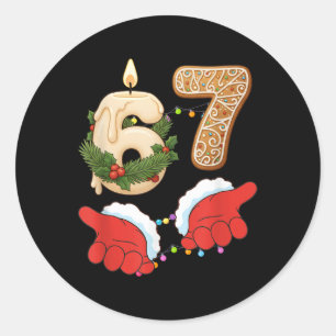 67 Six Seven Meme Kerst Kaars Gengereerde Ronde Sticker