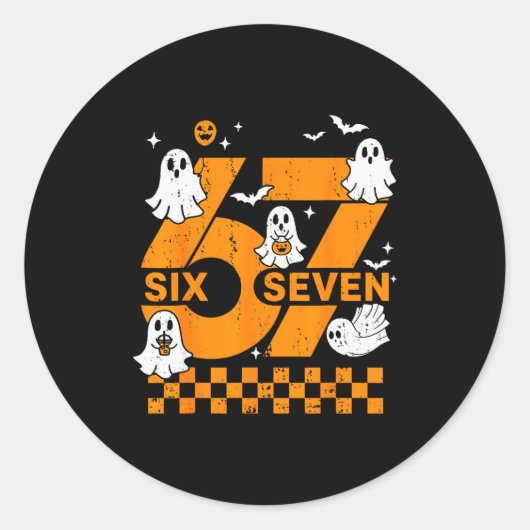 67 Six Seven Meme Leuk 6 7 Koppel Passende Hallowe Ronde Sticker (Voorkant)